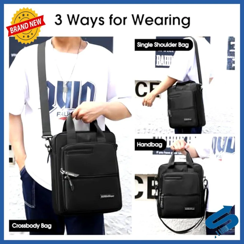 Men's Nylon Messenger Bag for 14-Inch Laptop, Water Resistant, 9 Pockets